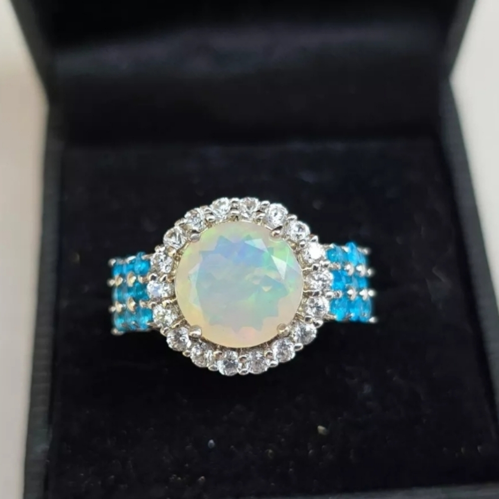 NWOT Fine Estate Designer signed Genuine Opal & Blue Kyanite Gemstone Ring - Picture 5 of 6